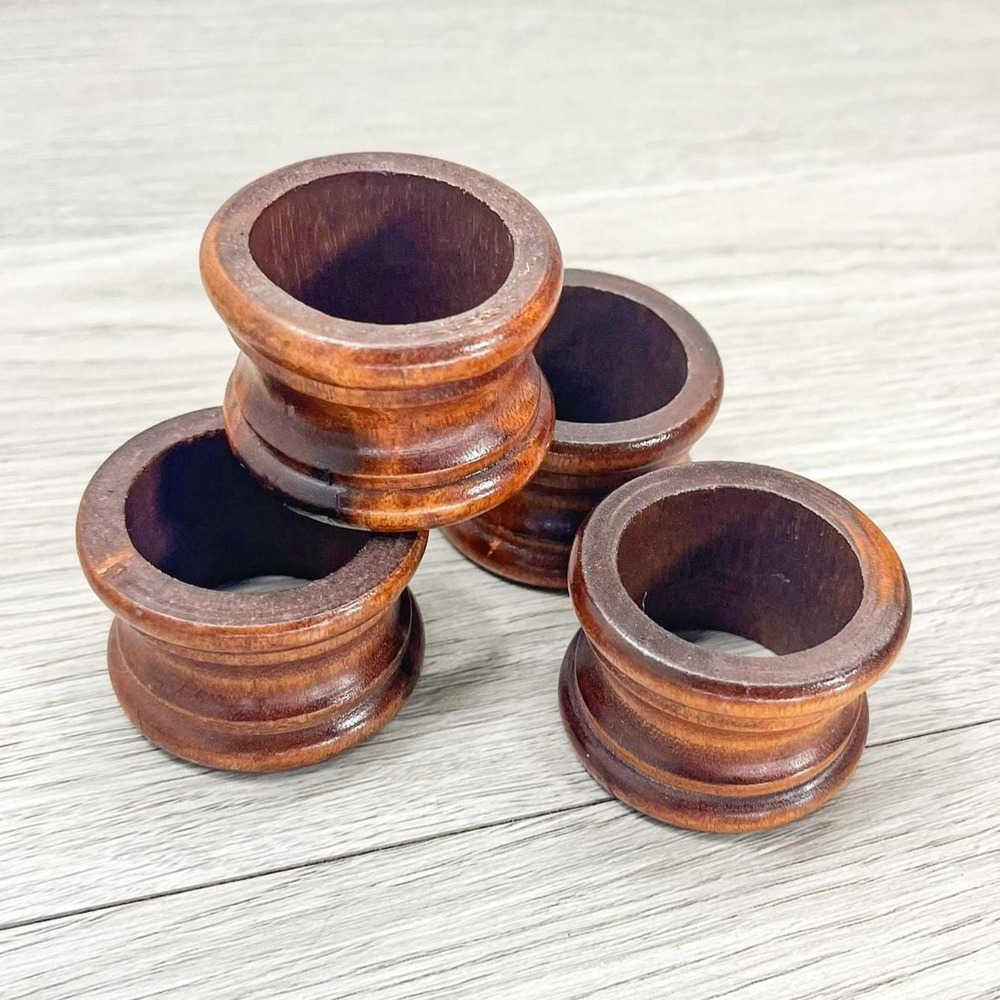 Vintage Wood Napkin Rings - Mid-Century Modern Set of 4